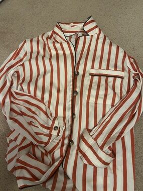 English Factory Cream and Rust-Red Striped Button-Up Blouse